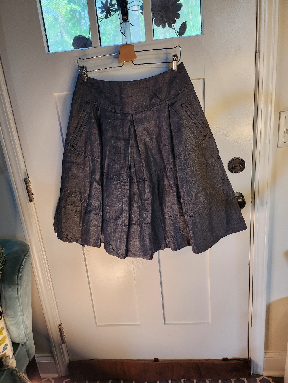 Women's Dark Denim A-Line Pleated Skirt